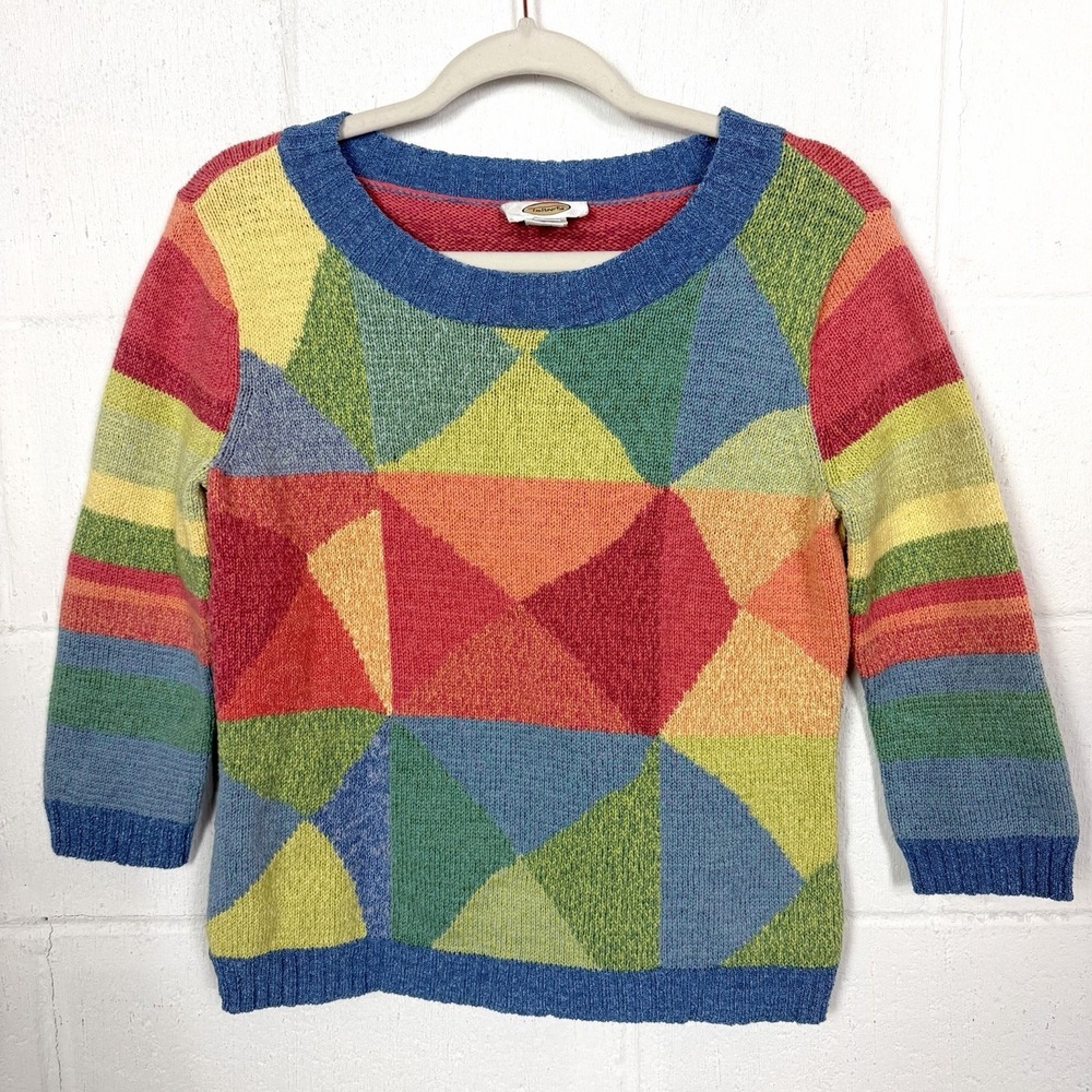 VTG Talbots Sweater Colorful Patchwork Striped Whimsy Granny Twee Maximalist S‎